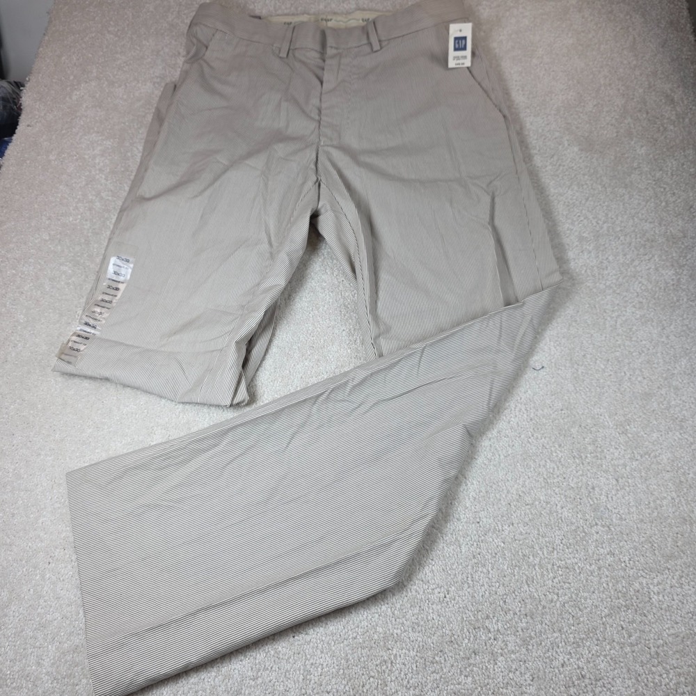 Gap Pants Mens 30x30 Brown Beige Striped Straight Fit‎ Flat Front Trouser NWT
